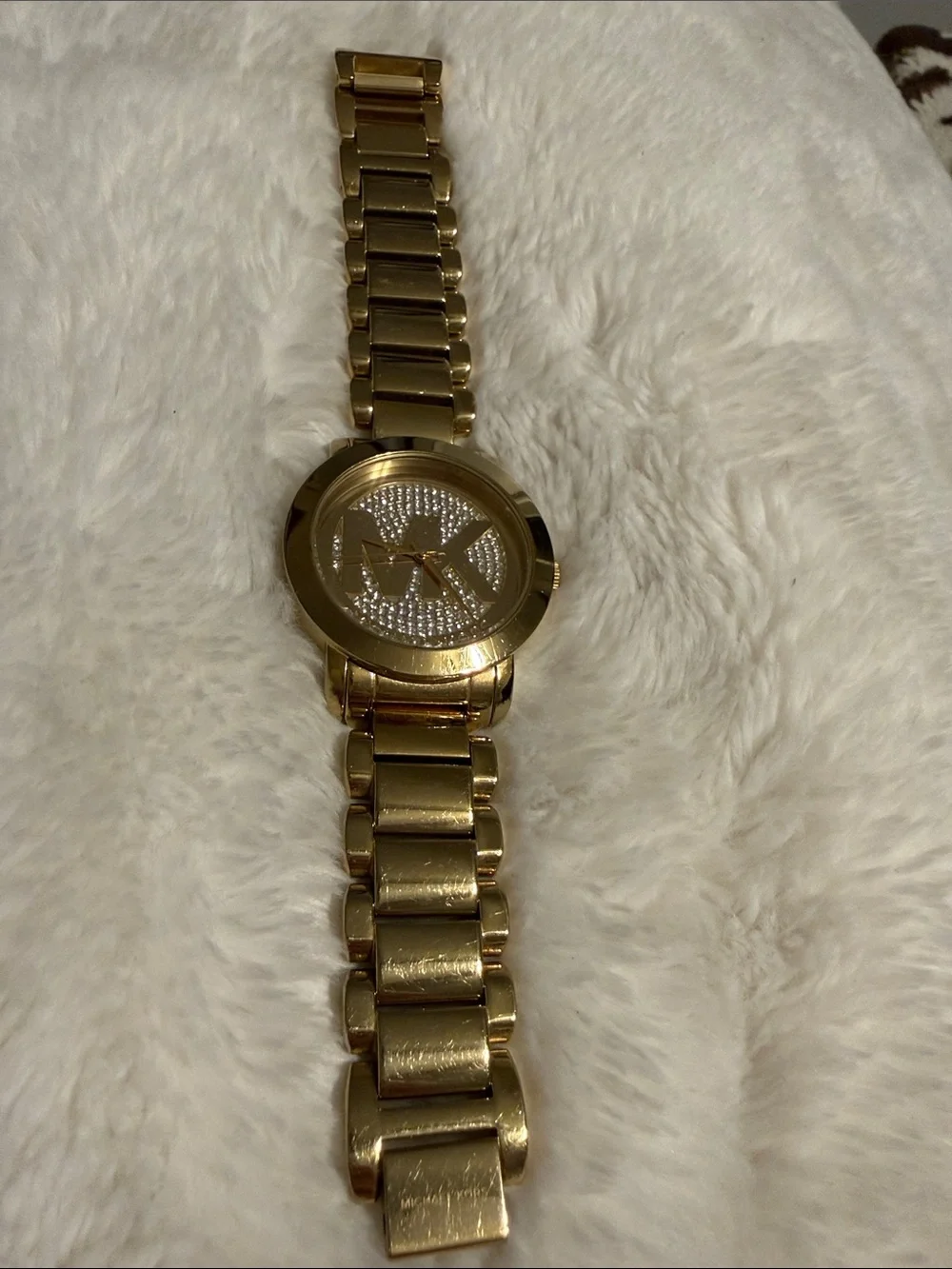 Michael Kors Gold Crystal MK Logo Bracelet Watch